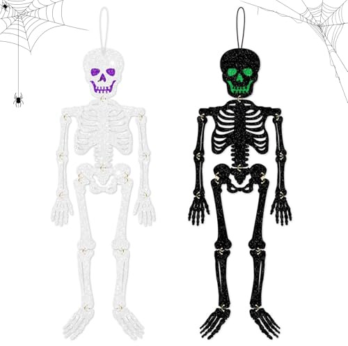 FOSDICK 2 Pezzi Decorazioni Halloween Scheletro Appendere Carta Addobbi Halloween Scheletro Halloween da Appendere per Decorazioni Casa Bar Ristoranti Giardino Feste Interno Esterno(Nero, Argento)