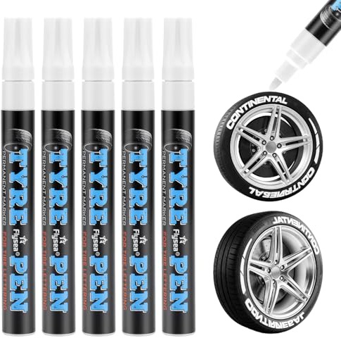 TMZELOA Lot de 5 marqueurs pour pneus de voiture - Étanche - Pour caoutchouc et entretien des pneus - Pour bricolage - Séchage rapide - Pour voiture, moto, jantes - Décoration