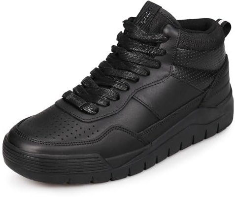 UOVO Mens Black Leather School Shoes Teenager Junior Lace Up Mid Trainers Uniform Older Boys Shoes Size 6UK(39EU)-10UK(45EU)