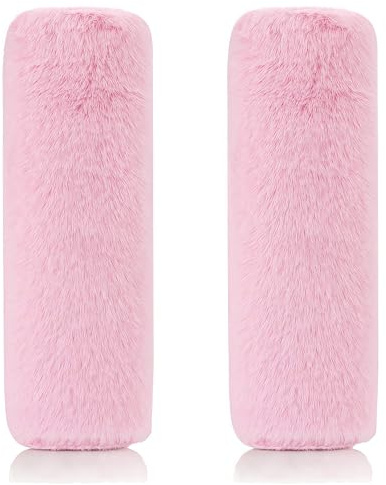 Almohadillas Cómodas para Cinturón de Seguridad 2 Piezas Almohadilla Protección para Arnés Piel de conejo Artificial para Adultos y Niños Seat Belt Pad para Asiento de Niño, Mochila, Bolsas, Rosa