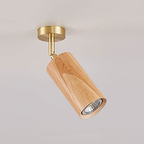 Foco de Techo LED de Madera con riel Fijo, Ajustable 360°+180°, Montaje en Superficie, Foco direccional, lámparas de Techo/Pared para Uso Comercial y doméstico (Madera, 6000 K, 1 luz)