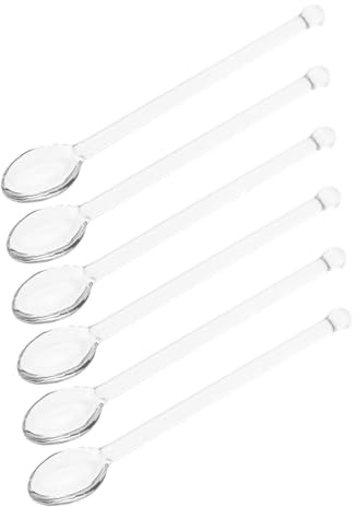 Cabilock 6 pièces Cuillères Verre Transparentes Agitateur Cocktail et Dessert Cuillères Longues pour Mélanger Thé Café et Apéritifs Design Élégant pour Maison et Fête