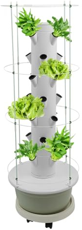 banborba Hydroponics Growing System, 28-Plants Indoor Hydroponic Tower with Pump System, Timer, Climbing Trellis, Vertical Garden Planter with Wheels, Hydroponic Germination Kit for Gardening Lover
