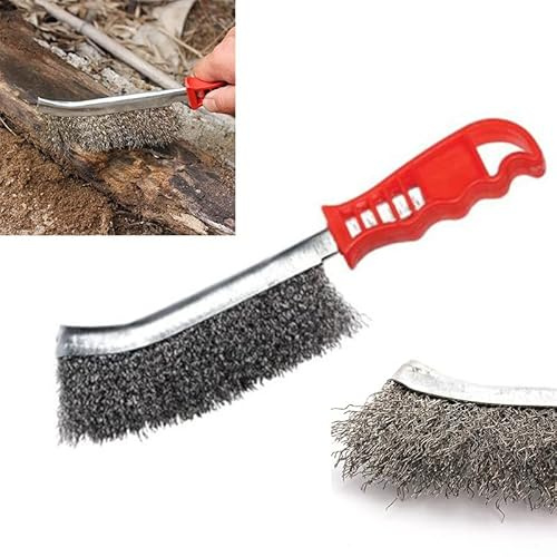 Tidevib Cepillo de alambre de acero inoxidable para eliminación de óxido de metal y preparación de costuras de soldadura con mango ergonómico, rojo y plateado