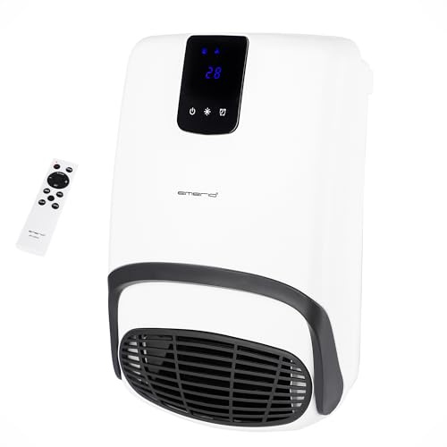 EMERIO Radiateur soufflant de salle de bain, pour pièces jusqu'à 20 m², 2000 W, IP23, 2 niveaux de chauffage, thermostat réglable, minuterie 24 h, 1 porte-serviettes, montage mural, fonction
