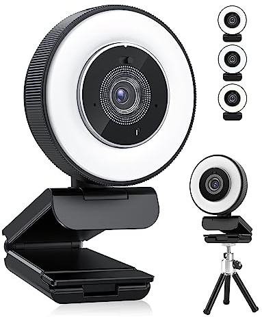 OutFyt Webcam HD 4k 30fps avec Anneau Lumineux réglable et Microphone, Webcam autofocus Cache de confidentialité for Les conférences, la Diffusion en Direct, l'enregistrement, Garde de Flux
