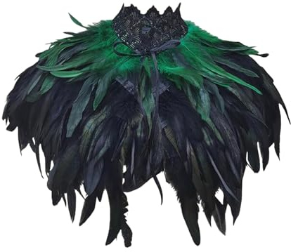 Federkragen mit Feder Manschetten Federumhang Schwarz Gothic Federn Umhang Feder Cape Achselzucken Schulter Raben Kostüm Damen Halloween Karneval Kostüm Damen Faschingskostüme Federkragen