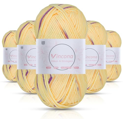 Vincona Häkelgarn，5x50 g Wolle zum Häkeln，Bunt Farbverlauf Acrylgarn zum Häkeln，Wolle zum Häkeln und Stricken, Handstrickgarnsets Geeignet zum Stricken von Puppen, Pullovern, Schals, Mützen13