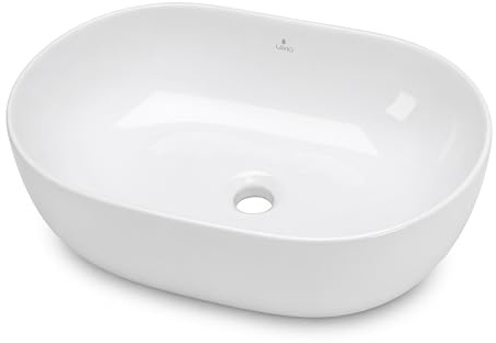 AKORD Aufsatzwaschbecken ELIPSE Oval aus Keramik, Modernes Design Waschbecken für das Badezimmer & Gäste-WC, 49 x 34,5 x 13,5 cm, Weiß Glänzend