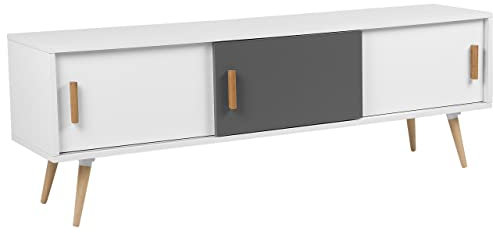 Cómoda color blanco y gris con patas de madera 3 puertas correderas Indiana