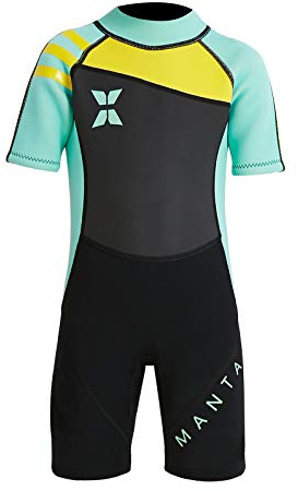 DIVE & SAIL Kids Shorty Wetsuit UPF 50+ Short Sleeve Swimsuit Thermal Warm Full Suit Diving Swimming Suit Swimwear Green XL
