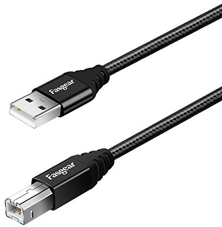 Fasgear USB B Midi Cable, USB 2.0 Printer Cable USB, A maschio a B maschio Cavo scanner ad alta velocità per Canon, HP, Brother, Lexmark, Epson, Dell, tastiera midi (5 m, Nera)