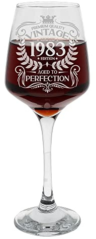 Always Looking Good Calice da vino con incisione Aged to Perfection, regalo per 42° compleanno vintage 1983 Aged to Perfection, grande bicchiere da vino inciso per 42 anni, 400 ml