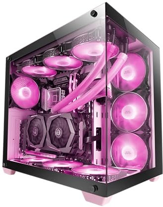Mars Gaming MCV4 Rosa, Custom XXL E-ATX Gaming Tower, Rahmenloses Front und Seitenfenster Gehärtetem Glas, Modularer Doppelkammerrahmen