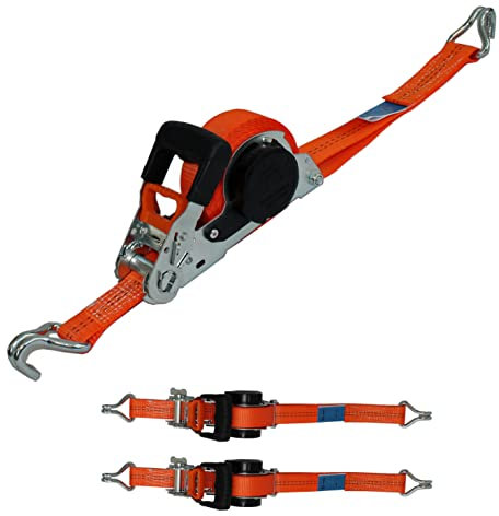 2 x Automatik Spanngurt/Automatischer Zurrgurt Spitzhaken 5,0 m x 35mm 1.000 daN / 2.000 daN (i.d.Umr.) selbstaufrollend (65) orange