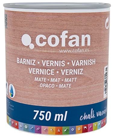 Cofan Barniz al agua | Acabado mate | Chalk varnish | Protección de todo tipo de maderas | Capacidad: 750 ml