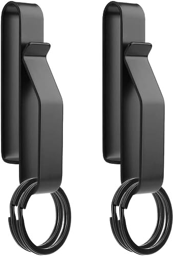 Bohrma Heavy Duty Key Holder Belt Metal Key Rings Belt Loop Key Ring Clip Stainless Steel Men's Key Chain Tactical Key Clip with 4 Pieces for Police/Fire Brigade, black, 3in