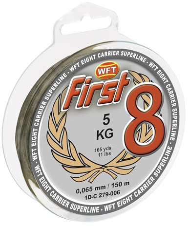 WFT First 8 Low Viz Grey 8-Fach geflochtene Angelschnur (150m/0,100mm/10KG)