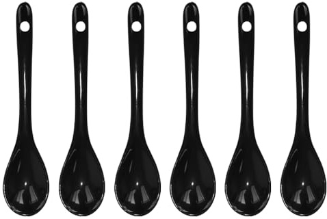Yuauy 6 pcs Porcelain Egg Spoons Ceramic Spoons 4.7 inch Coffee Dessert Yogurt Tea Milky Tea Black