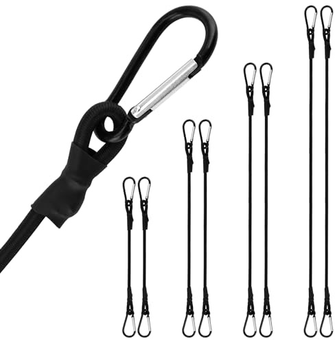 HEIYUET Uppsättning med 8 spänngummi med krokar, 30 cm 60 cm 90 cm 120 cm gummirep expander med karbinhake, 6 mm bagagespännare, gummispännare, svart för bagage, takräck, last, solsegel