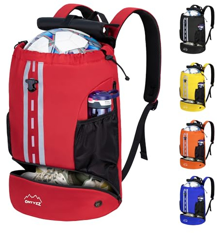 Mochila de Futbol con Zapatillero Impermeable Mochila Deporte con Separador Seco-Húmedo Mochila Multifuncional para Baloncesto Balonmano Voleibol Playa Piscina Yoga Baile Gimnasio Bolsa Cuerdas