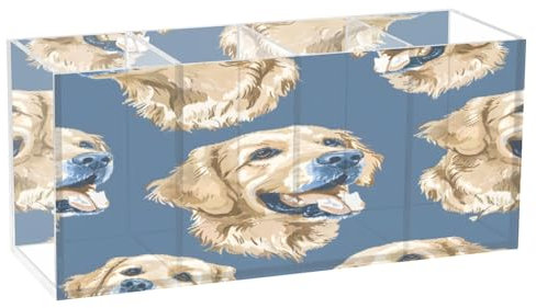 Golden Retriever Stifthalter aus Acryl, 4 Fächer, Stiftebecher, Make-up-Pinselhalter