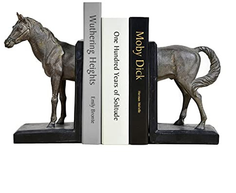 Robuste Buchstützen Dekorative Buchstütze mit Pferd, einzigartige Buchstützen mit Harzdekor for robuste Bücher, Vintage-Antike-Wohnkultur, modernes Wohnzimmer-Bibliotheks-Büroregal Anti-Rutsch Buchstü