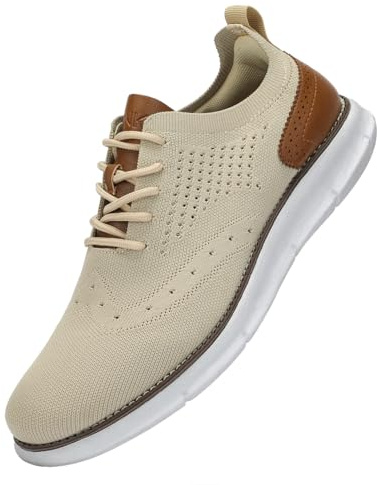 SVNKE Scarpe Oxford Uomo in Pelle Classiche Stringate Derby Basse Oxford Vintage Elegante Leggere Cachi 42.5