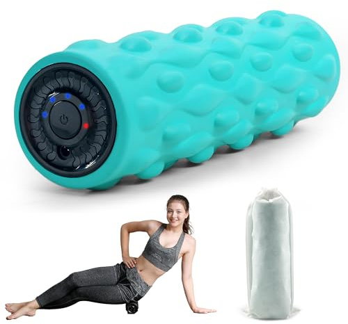 High-Density Vibrating Foam Roller Blue with 4 Customizable Speeds for Deep Tissue Massage, Muscle Recovery and Pain Relief -Rechargeable with Portable Bag