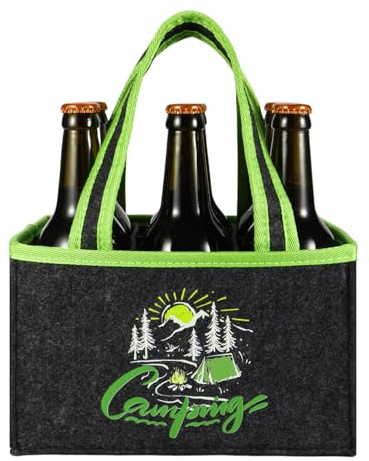 Camping Geschenke Personalisiert Männerhandtasche Bier - Camping Zubehör Geschenke für Männer Geburtstag, Flaschenträger 6 Flaschen, Flaschentasche Filz, Biergeschenk für Vater, Sohn, Freund, Grau