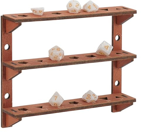 BENECREAT Porta Dadi In Legno A 3 livello, Espositore per Dadi Da 18.8x4x15.3cm, Ideale per Giocatori Da Tavolo e Collezionisti di (Marrone Cocco)