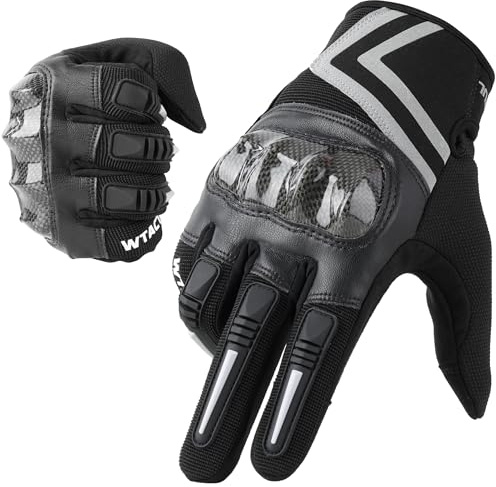 WTACTFUL Motorcycle Gloves for Men Women, Motorbike Gloves Full Finger Touchscreen Breathable for Bike Riding Motocross Road Racing Cycling MTB Summer Black L