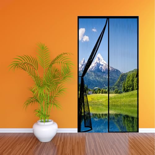 Türvorhang Fliegenschutz 75 x 211 cm Einfache Installation Fliegenschutz Türen Lichtdurchlässig, Reißfest, Wetterfest Ideal für Balkontür, Kellertür Und Terrassentür, Schwarz