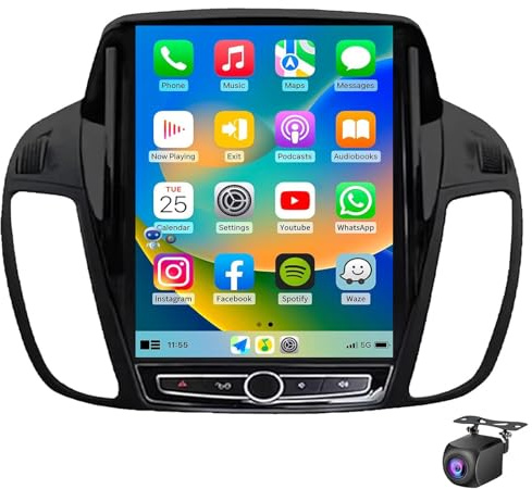 Android 14 Car Radio for F-ord Kuga/Escape 2013-2017 with Wireless CarPlay Android Auto 9.7 Inch Touch Screen Stereo GPS Navigation WiFi Bluetooth5.0 FM/RDS 32EQ AHD Backup Camera(Color:8 CORE 2+32G)