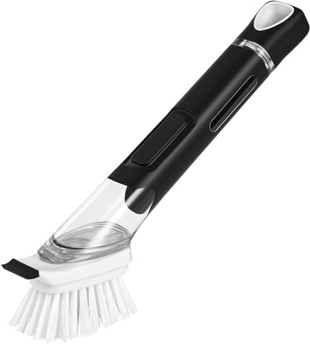 Dish Brush with Soap Dispenser, Stainless Steel Handle Soap Dispensing Dish Brush with Replaceable Head, Non-Slip Grip for Pot, Pan and Sink Cleaning