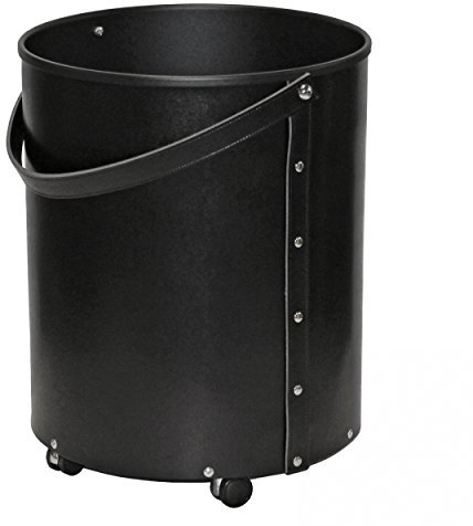 Kamin Holzkorb regeneriertes Leder schwarz mit Rollen 40x50 cm