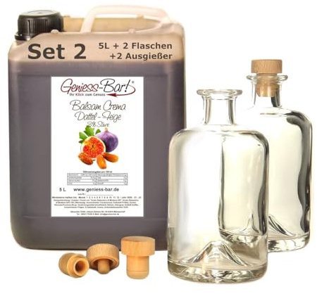 Geniess-Bar! Balsamico Creme Dattel Feige (5 Liter + 2 Flaschen) - Premium Crema di Aceto Balsamico di Modena IGP mit 3% Säure