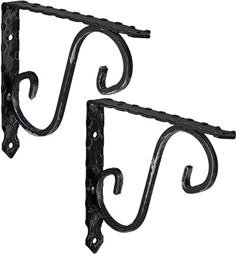 Gedotec Ornament-Konsole Schwerlastkonsole Metall Schwerlastträger | VICTORIA | Tiefe: 200 mm | Regalträger Tragkraft 15 kg | Stahl Antik schwarz geschmiedet | 2 Stück Regalwinkel im Landhaus-Stil