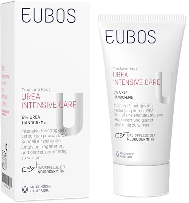 Eubos 5% UREA Handcreme für trockene Haut Hautvertäglichkeit dermatologisch bestätigt, Verbesserung Hydratationsfähigkeit der Haut, Spezial-Pflegecreme, 75 ml