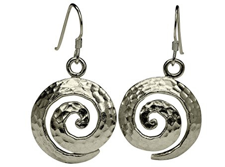 SILBERMOOS Damen Ohrhänger Rund Kreis Spirale Scheibe gehämmert Sterling Silber 925 Ohrringe Ohrschmuck