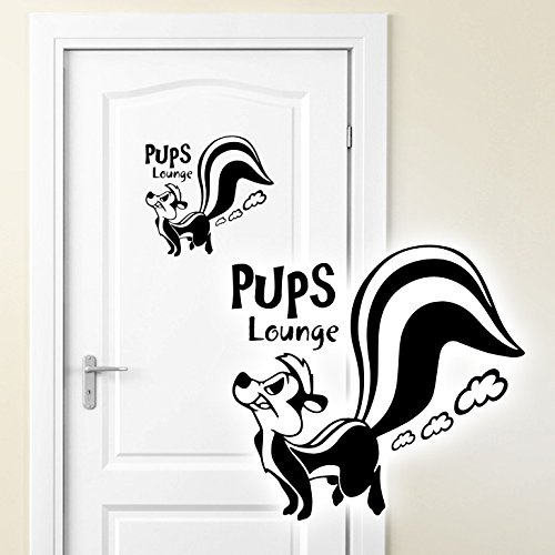 Grandora WC Türaufkleber Pups Lounge + Stinktier I schwarz (BxH) 16 x 15 cm I Badezimmer Bad Wandaufkleber Wandsticker Wandtattoo Aufkleber Sticker W981