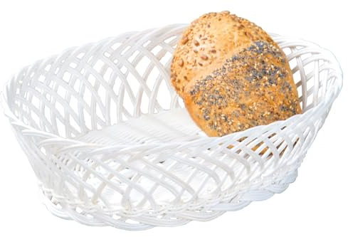 KESPER Brot- und Obstkorb 31 x 23,5 x 8,5 cm aus Kunststoffgeflecht, weiß/Servierkorb