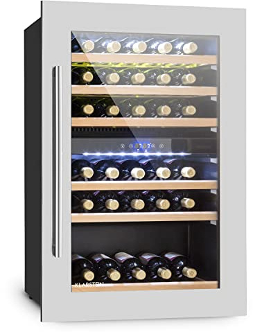 Klarstein Weinkühlschrank 2 Zonen, 132L Getränkekühlschrank, Kleiner Einbau-Weinschrank Schmal, Wein-Kühlschrank mit Glastür, Outdoor Flaschenkühlschrank, Wine Fridge 5-22°C, 35 Flaschen