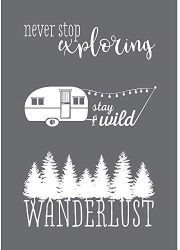 Rayher 45103000 Schablone Wanderlust, Format DIN A5, mit Rakel, Siebdruck-Schablone, Malschablone, selbstklebend, Grau