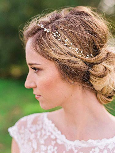 Catery Bridal Headbands Pearl Hair Vine Wedding Headpiece Bride Head Band Accessories for Women and Girls (Sliver)