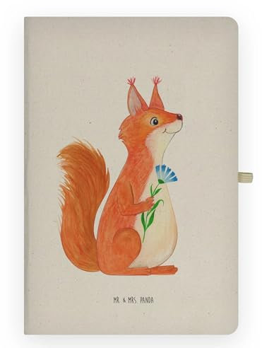 Mr. & Mrs. Panda DIN A4 Baumwoll Notizbuch Eichhörnchen Blume - Geschenk, Lachen, Tiermotive, lustige Sprüche, Journal, Gute Laune, Notizen, Tiere,