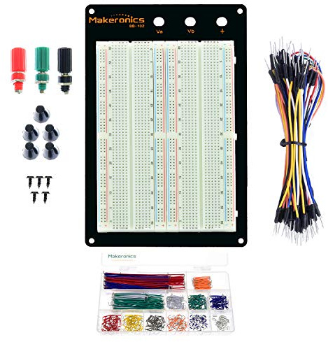 Makeronics Solderless 1660 Breadboard Super Kit - 1660 Tie-Points Experiment Plug-in Breadboard with Aluminum Back Plate + 350 Jumper Wires + 65 Jumper Wires for Prototyping Circuit/Arduino