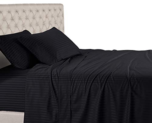 Royal Hotel Bedding Stripe Sheets - Top Split-Cal King: Adjustable California King Bed Sheets - 4PC Bed Sheet Set - 100% Cotton - 600 Thread Count - Deep Pocket, Top Split California King, Black