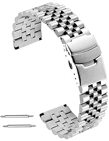 Kai Tian Prämie Super 3-Dimensionale Armbanduhr Edelstahl Uhrarmband Armband 20mm 22mm Runde Robuste Uhrenarmband Metall Uhrenarmband mit Doppelschlössern Taucherschließe für Damen Herren