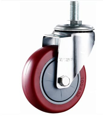 MroMax 2 Stück 100 mm Lenkrollen Durchmesser 130 kg PU-Räder Rollen M12 Gewinde Schraube Eisen Bremsverriegelung Industrie für Trolley
